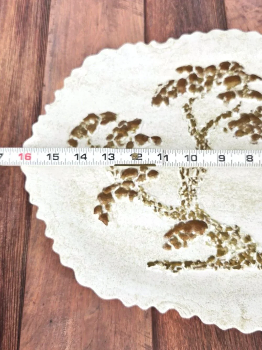 Handmade VTG Ceramic 3D Relief Bonsai Tree Copper Color Ruffled Edge Platter 16